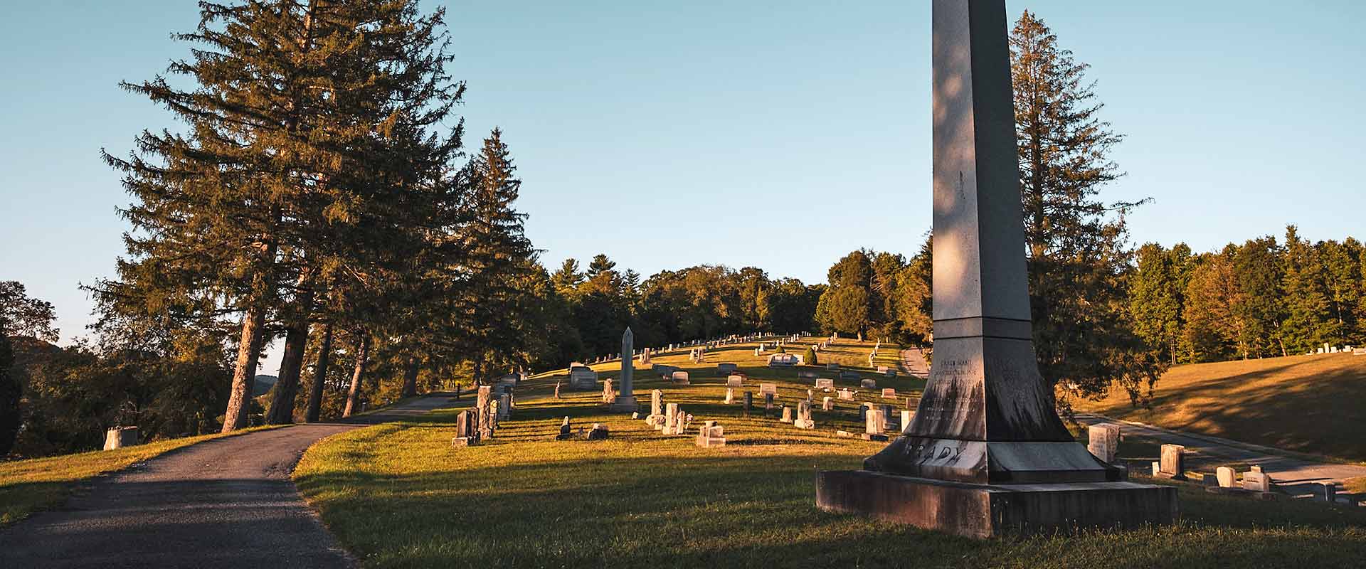 Panoramic view of cemetery at sunrise.